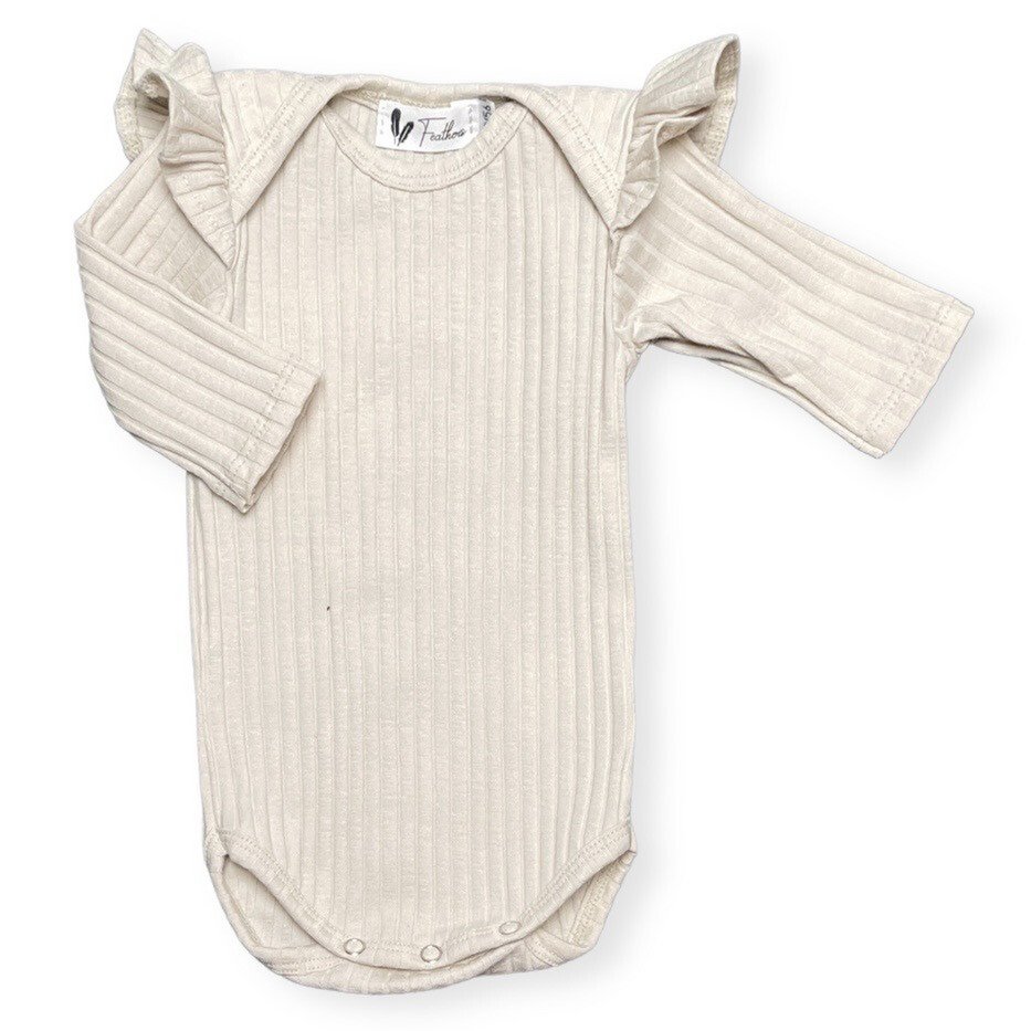 Romper lange mouwen ruffle rib beige