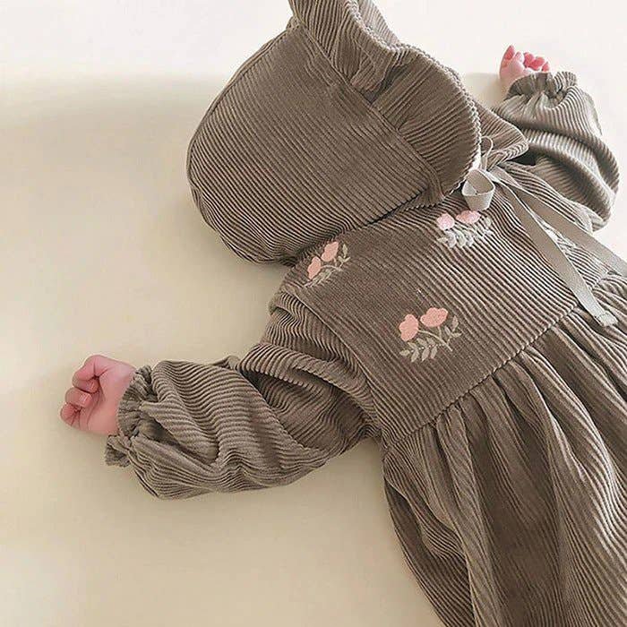 Corduroy Baby romper met Bloemenborduursel