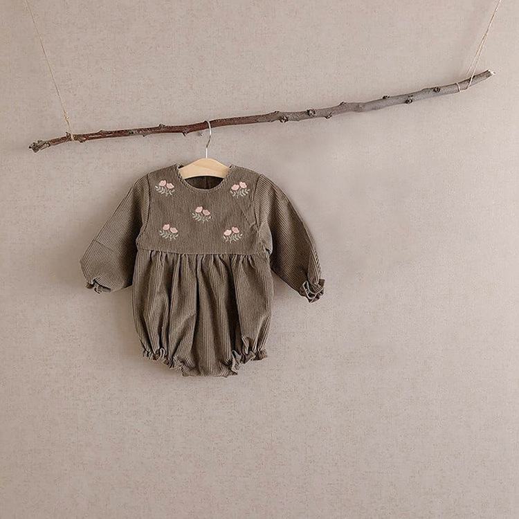 Corduroy Baby romper met Bloemenborduursel